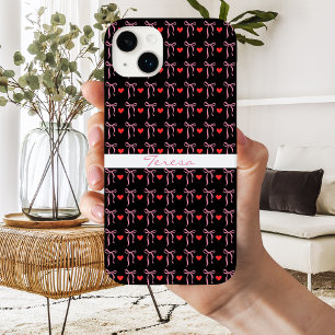 Coque Case-Mate iPhone Cute Romantic Rose Bows & Red Hearts, Personnalisé