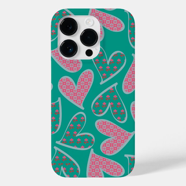 Coques Case-Mate iPhone Cute rose et Turquoise Floral Hearts Motif (Verso)