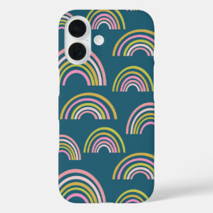 Coque Pour iPhone 16 Cute rose et vert Turquoise Motif arc-en-ciel