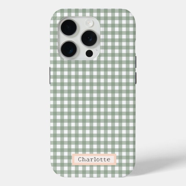 Coques Case-Mate iPhone Cute Sage Green Plaid Personnalisé (Verso)