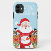 Cute Santa Claus, deer and snowman