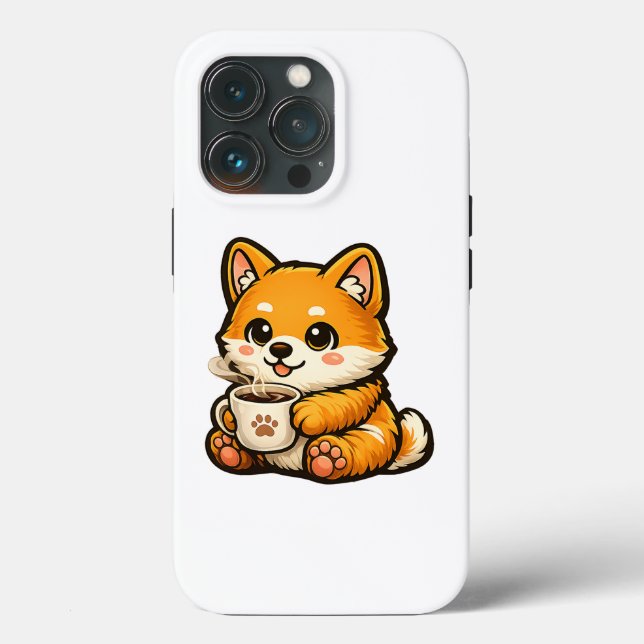 Coques Case-Mate iPhone Cute Shiba Inu with Coffee – Cozy Dog Illustration (Verso)