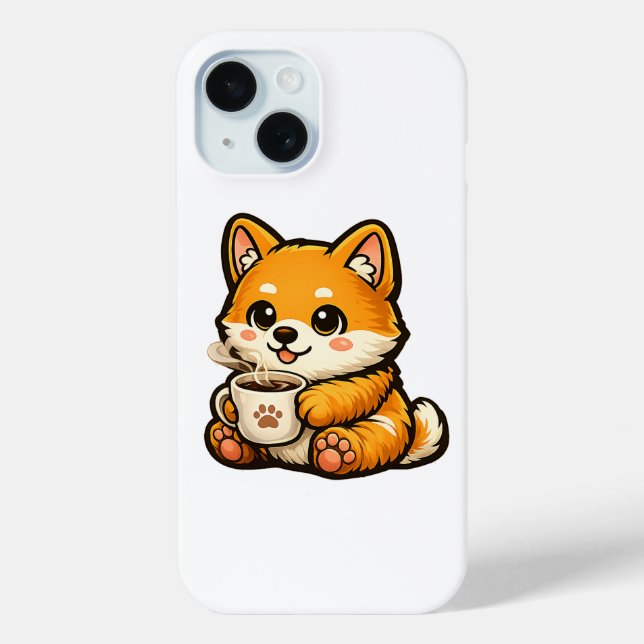 Coques Case-Mate iPhone Cute Shiba Inu with Coffee – Cozy Dog Illustration (Verso)