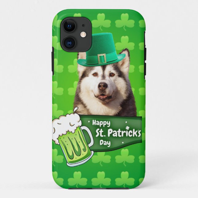 Coques Case-Mate iPhone Cute Siberian Husky Chien Casquette St. Patrick's  (Dos)