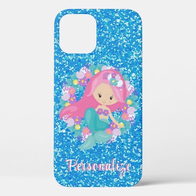 Coques Case-Mate iPhone Cute sirène rose Parties scintillant bleue Personn (Verso)