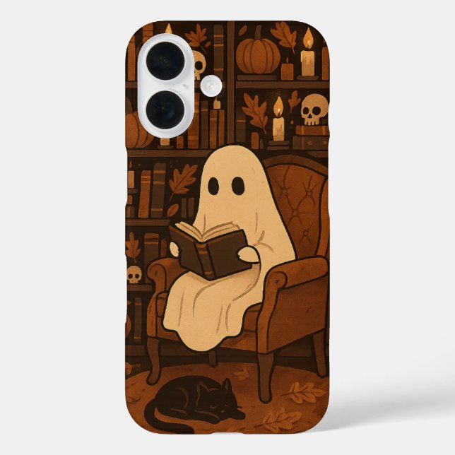 Coques Case-Mate iPhone Cute Spooky Library, Autumn Reading Ghost (Verso)