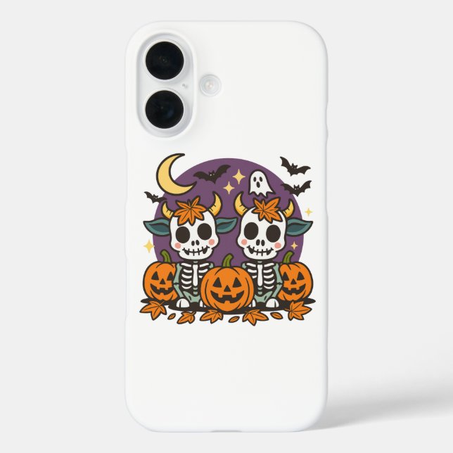 Coques Case-Mate iPhone Cute Spooky Skeleton Cows with Pumpkins  (Verso)