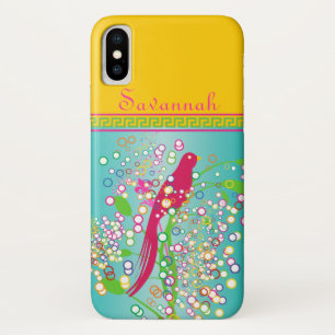 Coque iPhone X Cute tendance rose Swallow Bird Circle Burst Aqua