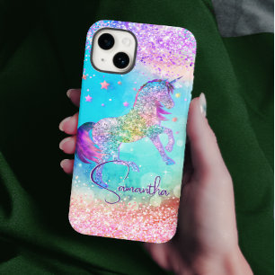 Coque Case-Mate iPhone Cute unicorn rose Parties scintillant arc-en-ciel
