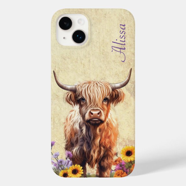 Coques Case-Mate iPhone Cute vache Highland avec nom (Verso)