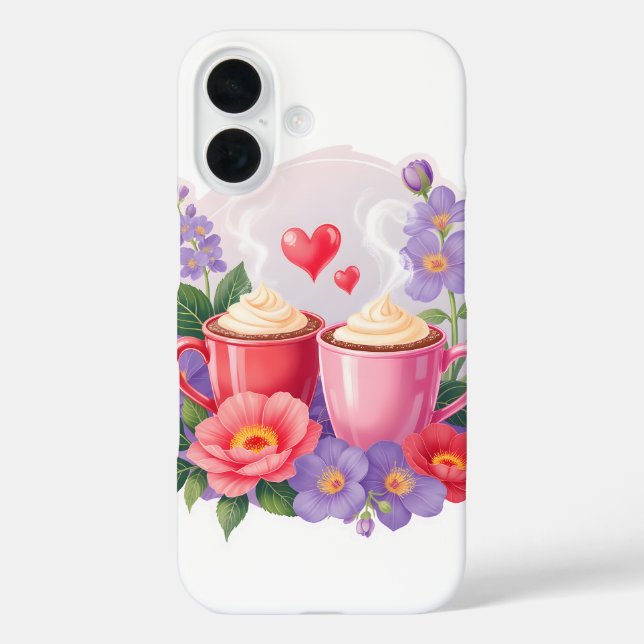 Coques Case-Mate iPhone Cute Valentine Cocoa Mugs with Flowers & Hearts (Verso)