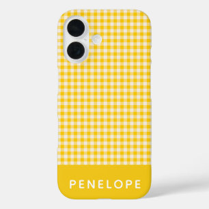Coque Pour iPhone 16 Cute Vintage Jaune En vichy Plaid Personnalisé