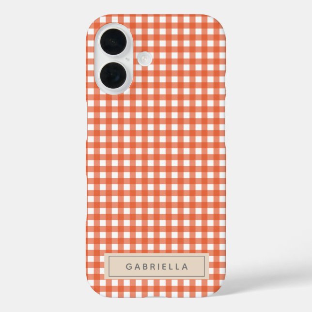 Coques Case-Mate iPhone Cute Vintage orange En vichy Plaid Personnalisé (Verso)