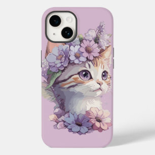 Coque Case-Mate iPhone Cute Violet Aquarelle Chat avec Flore