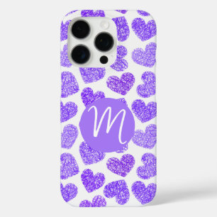Coque iPhone 16 Pro Cute violet Doodled Heart Saint Valentin Monogramm