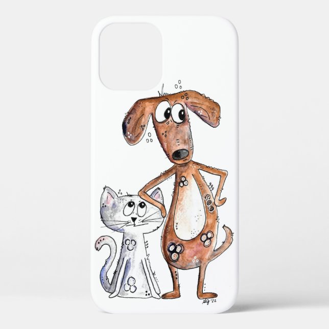 Coques Case-Mate iPhone Cute Whimsical Brown chien et chat gris (Verso)