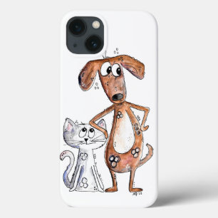 Case-Mate iPhone Case Cute Whimsical Brown chien et chat gris