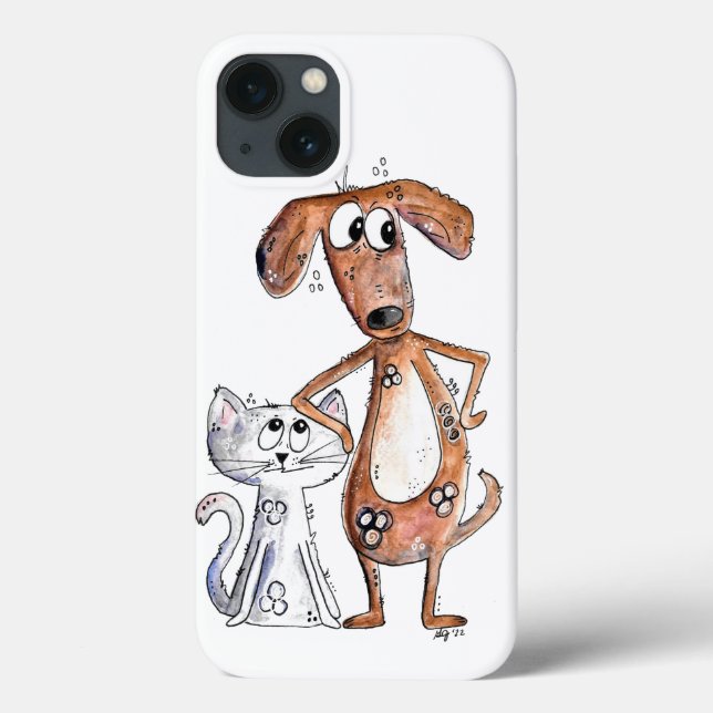Coques Case-Mate iPhone Cute Whimsical Brown chien et chat gris (Verso)