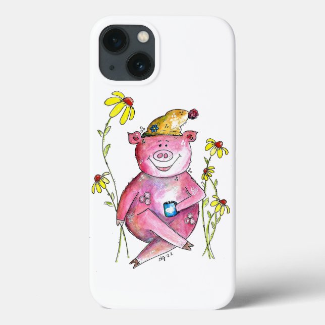 Coques Case-Mate iPhone Cute Whimsical Cochon Boire Café (Verso)