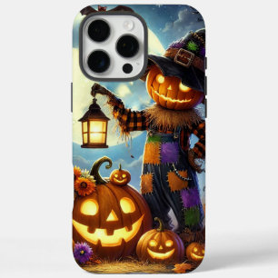 Coque iPhone 16 Pro Max Cute, Whimsical Halloween épouvantail & citrouille