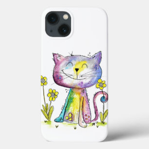 Case-Mate iPhone Case Cute Whimsical Happy Chat avec Fleur Jaune