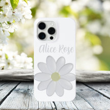 Cute White Daisy Flower Personnalisé Nom Floral Mo