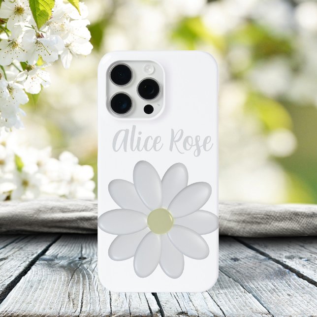Coques Case-Mate iPhone Cute White Daisy Flower Personnalisé Nom Floral Mo (A cute white daisy phone case with space for your name)