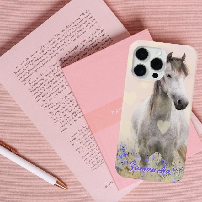 Coques Case-Mate iPhone Cute White Horse Purple Flower Case-Mate iPhone Ca (Créateur téléchargé)