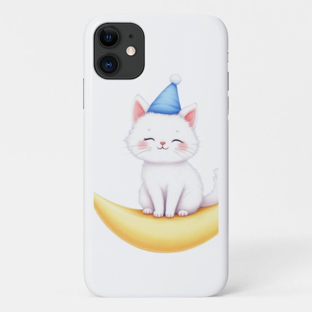 Coques Case-Mate iPhone Cute White Kitten on Moon iPhone / iPad case (Dos)