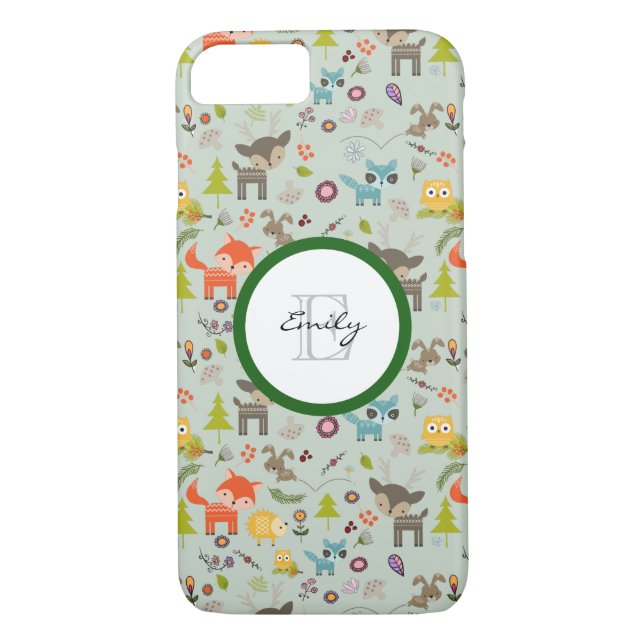 Coques Case-Mate iPhone Cute Woodland Créatures Animaux Motif & Monogramme (Dos)