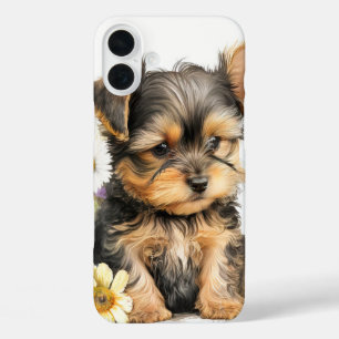 COQUE POUR iPhone 16 PLUS CUTE YORKSHIRE TERRIER POPPER CHIEN EN FLEUR SAUVA