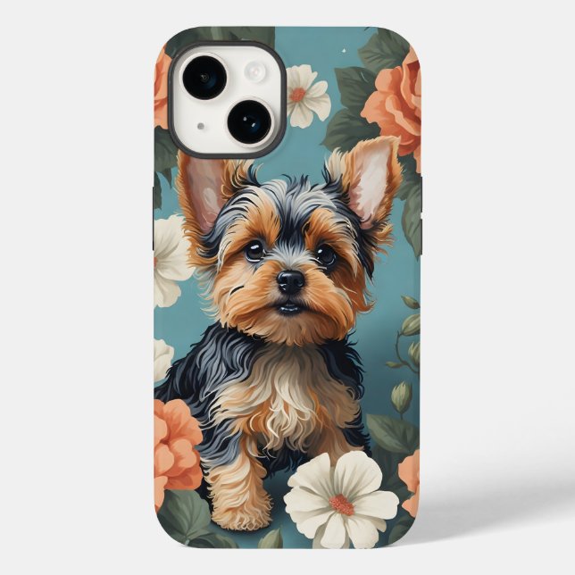 Coques Case-Mate iPhone Cute Yorkshire Terrier Puppy Floral (Verso)