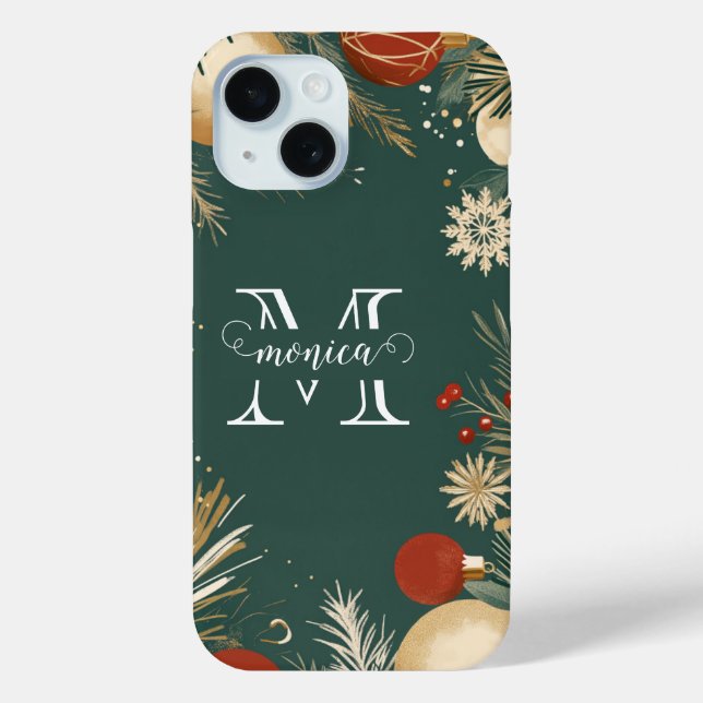 Coques Case-Mate iPhone Cutom Nom Monogramme Festive Ornements de Noël (Verso)