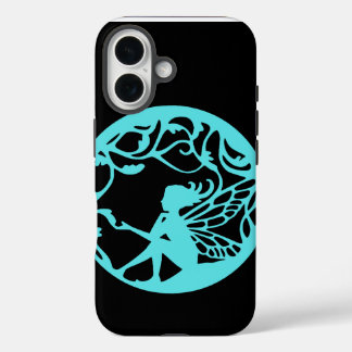 Coque Pour iPhone 16 Cyan Fairy sur Black Arrière - plan