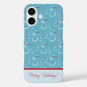 Coque Pour iPhone 16 Cyan Red Merry Holidays Jote Snowman Motif