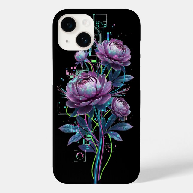 Coques Case-Mate iPhone Cyber Botanical Neon Flowers Holographic Circuit  (Verso)