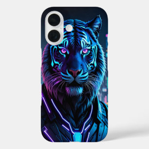 Coque Pour iPhone 16 Cyberpunk Neon Tiger Avec Ville Futuriste
