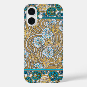 Coque Pour iPhone 16 cyclamen bleu art nouveau fleur botanique
