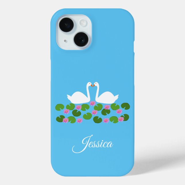 Coques Case-Mate iPhone Cygnes blancs et nénuphars Mariage Nom personnalis (Verso)