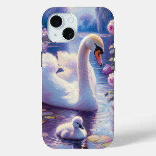 Coque Case-Mate iPhone Cygnet blanc avec Roses violets