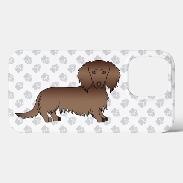 Coques Case-Mate iPhone Dachshund à longs poils au chocolat Chien de dessi (Verso (horizontal))