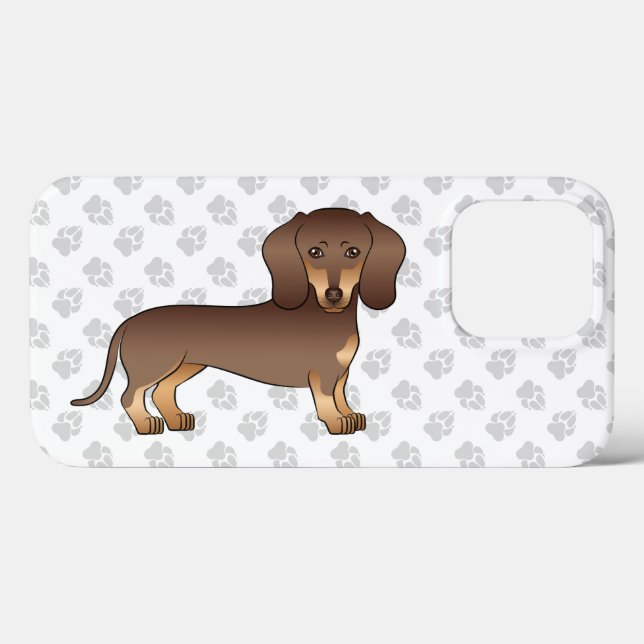 Coques Case-Mate iPhone Dachshund aux poils courts Chocolat et Tan & Patte (Verso (horizontal))