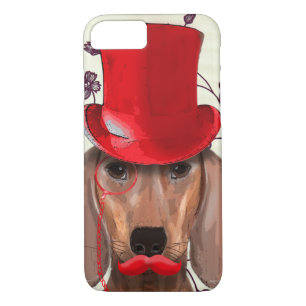 Coque iPhone 8/7 Dachshund Avec Chapeau Rouge Haut