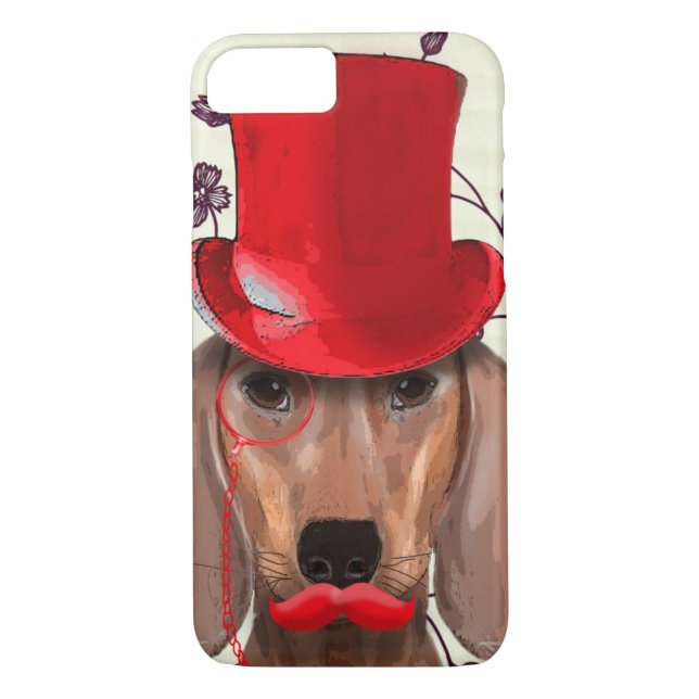 Coques Case-Mate iPhone Dachshund Avec Chapeau Rouge Haut (Dos)