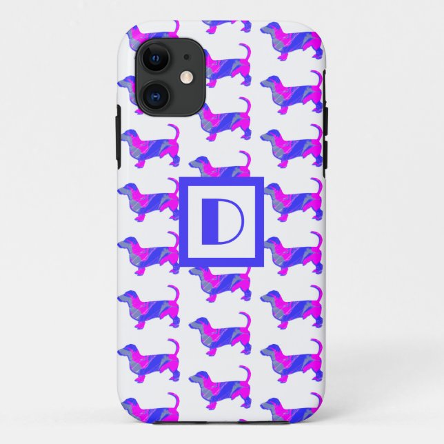 Coques Case-Mate iPhone Dachshund / Daxie Amoureux des chiens Pink Blue Mo (Dos)