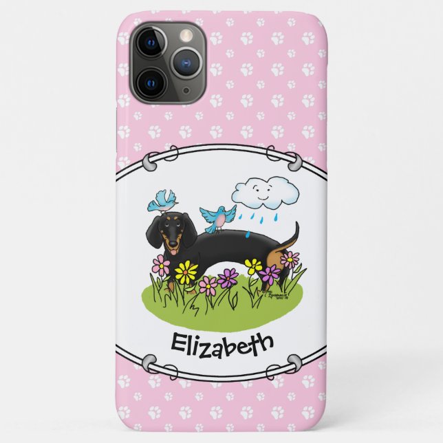 Coques Case-Mate iPhone Dachshund de printemps (noir et tan) Mignonne chie (Dos)