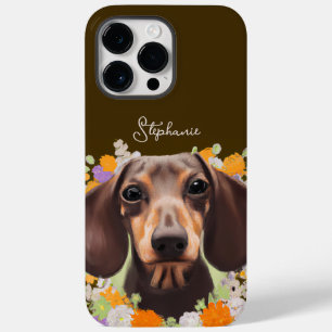 Coque Case-Mate iPhone Dachshund mignon avec Fleurs et nom Doxie