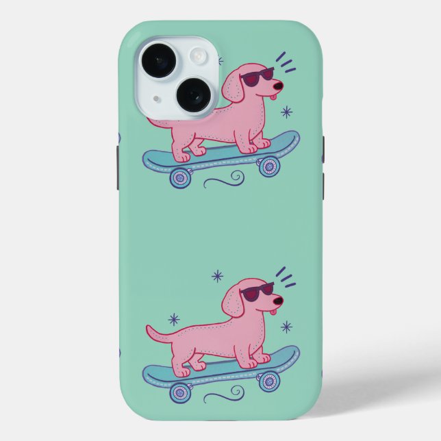 Coques Case-Mate iPhone Dachshund Skateboard Cool | Art de Chien Drôle (Verso)