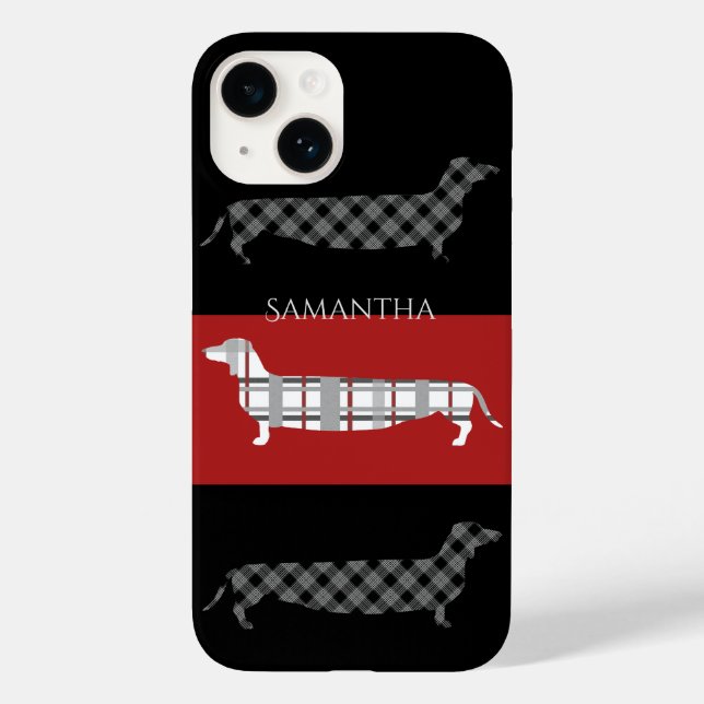 Coques Case-Mate iPhone Dachshunds Plaid sur des bandes personnalisées (Verso)