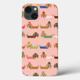 Etui iPhone 13 Dachshunds sur rose
